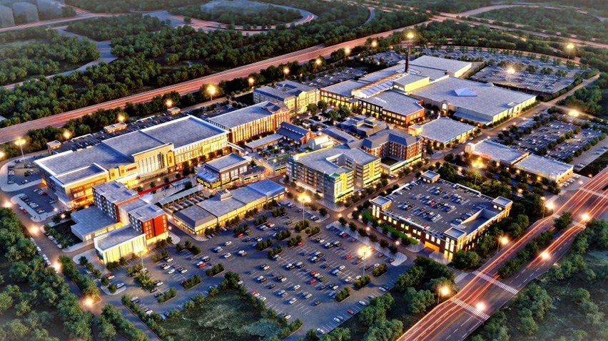 Aerial rendering of shopping center