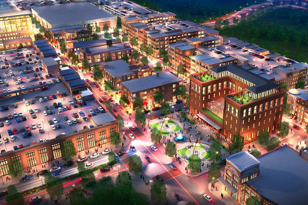 Aerial rendering of Easton Town Center expansion in Columbus, OH
