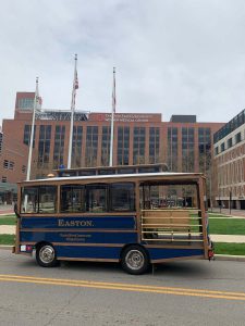 The Easton Trolley pulled up in front of The Ohio State University Wexner Medical Center.