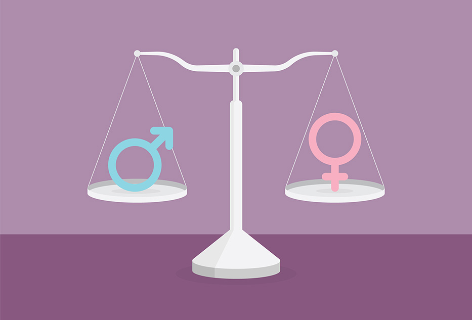 Balanced scale with male and female gender symbols on either side