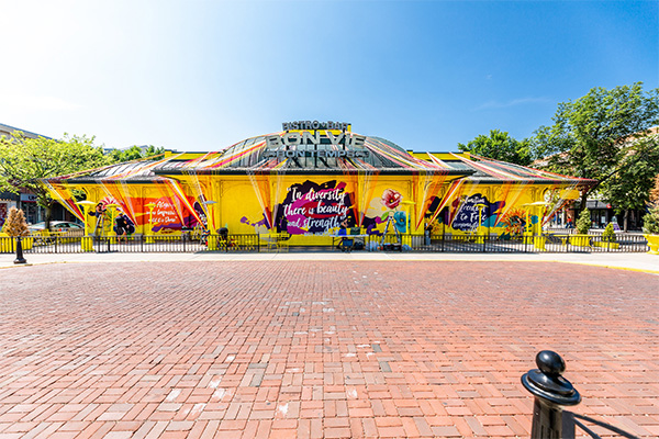 Painted building named the Unity Pavilion.