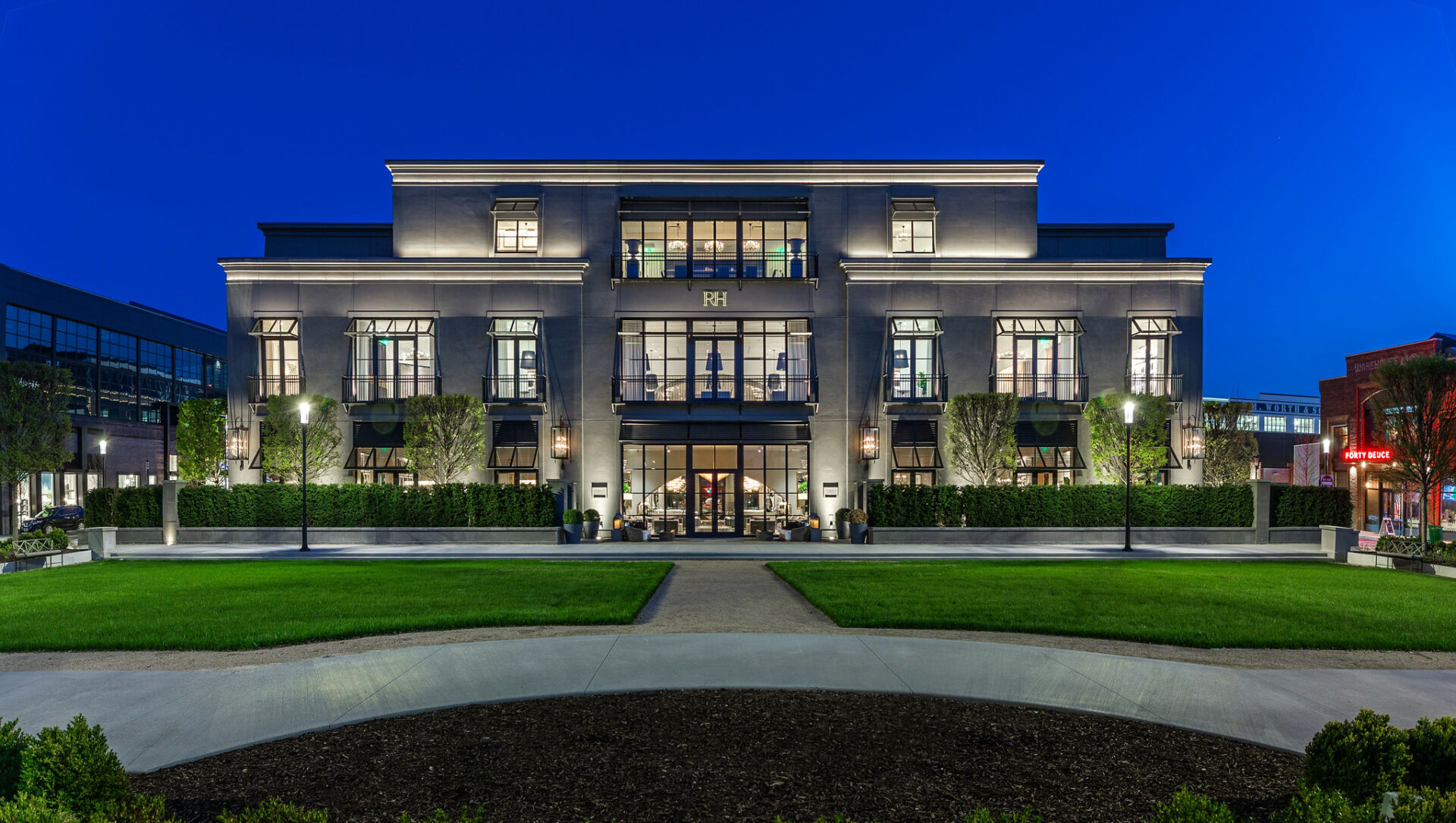 Outside of Restoration Hardware at night